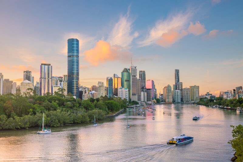 Brisbane City Skyline At Twilight In Australia