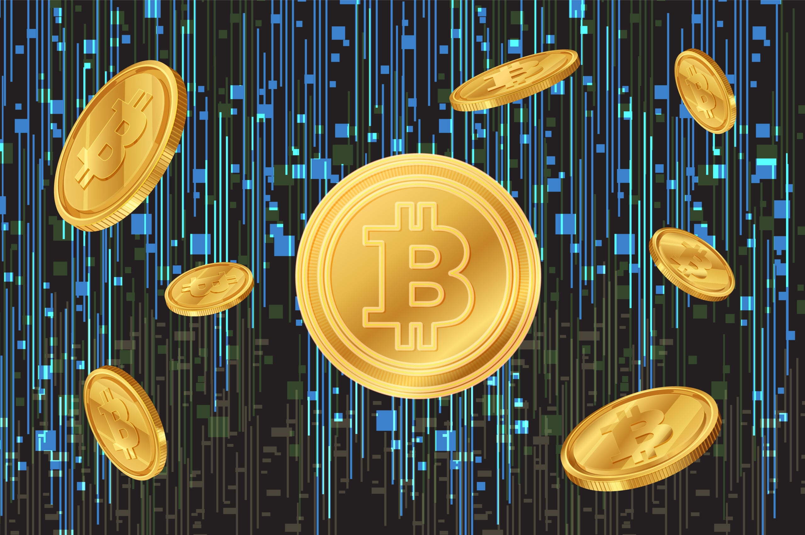 Digital Bitcoin Coins In Virtual Space